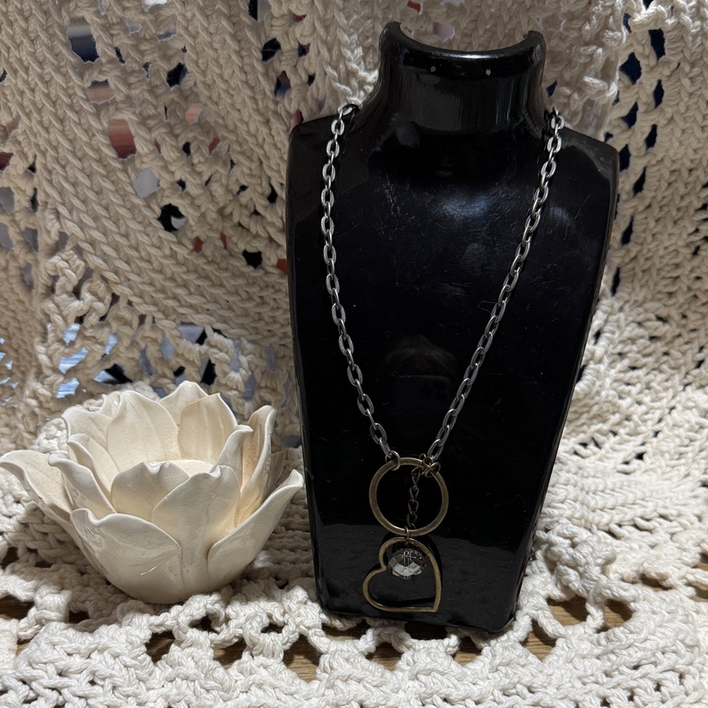 JK Designs Two-Tone Heart Pendant Necklace in Silver and Gold